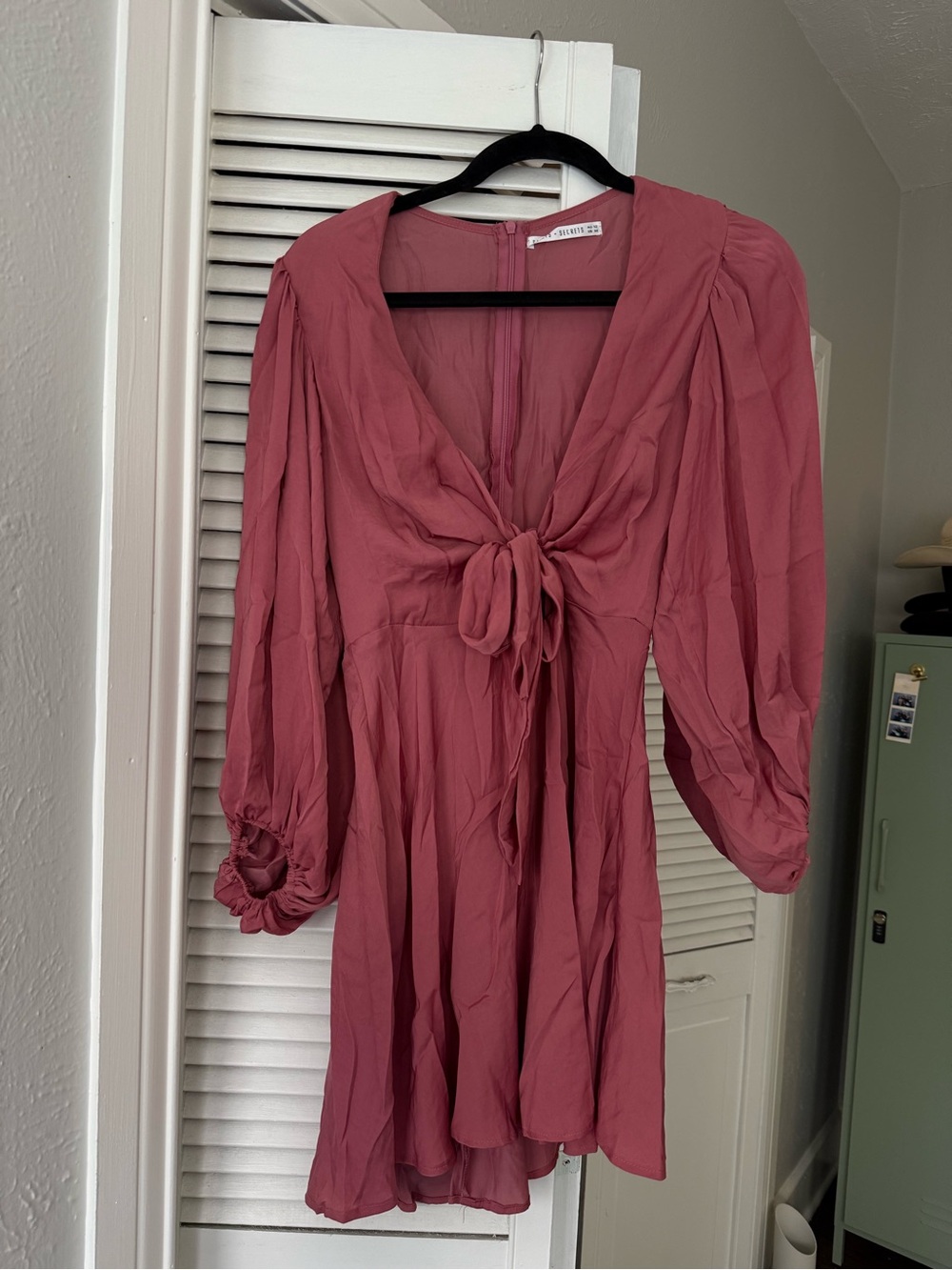 Tie-Front Long Sleeve Mini Dress in Dusty Rose
